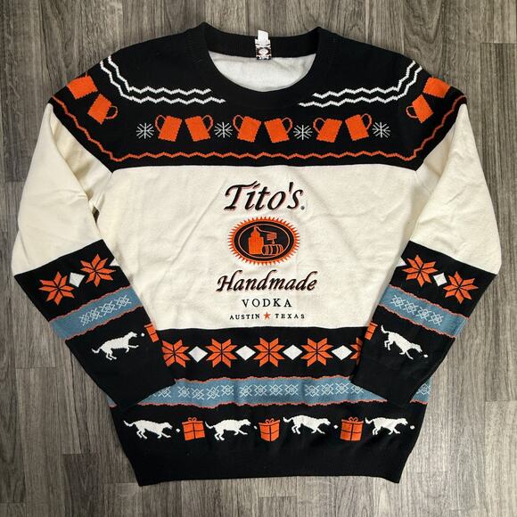 Tito’s Handmade Vodka Ugly Christmas Sweater Large Austin Texas Logo Knit